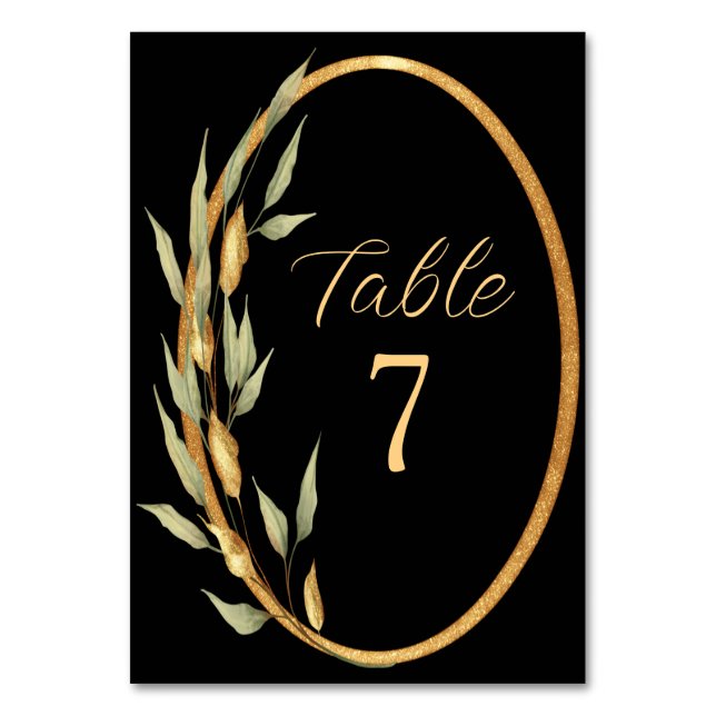 Black Gold Leaves Table Number (Front)