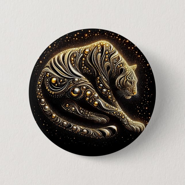 Black & Gold Leopard 6 Cm Round Badge (Front)
