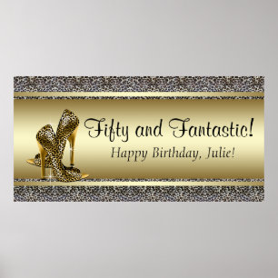 Black Gold Leopard Birthday Party Banner Poster