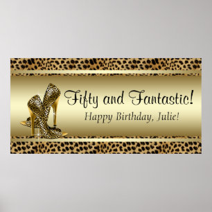 Black Gold Leopard Birthday Party Banner Poster
