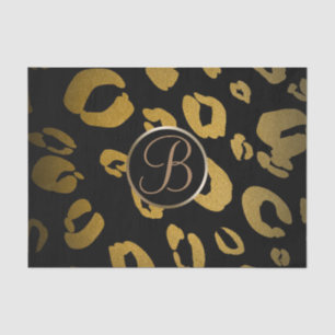 Black Gold Leopard Cheetah Monogram Letter Initial Tissue Paper