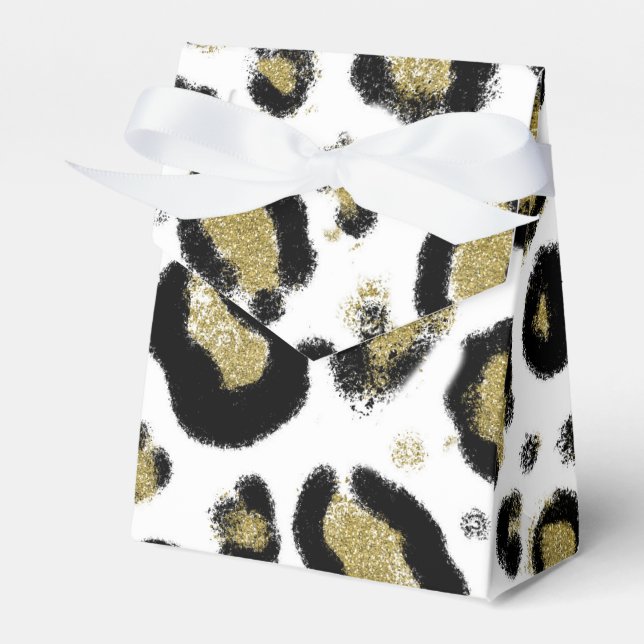 Black & Gold Leopard Cheetah Print Birthday Party Favour Box (Front Side)