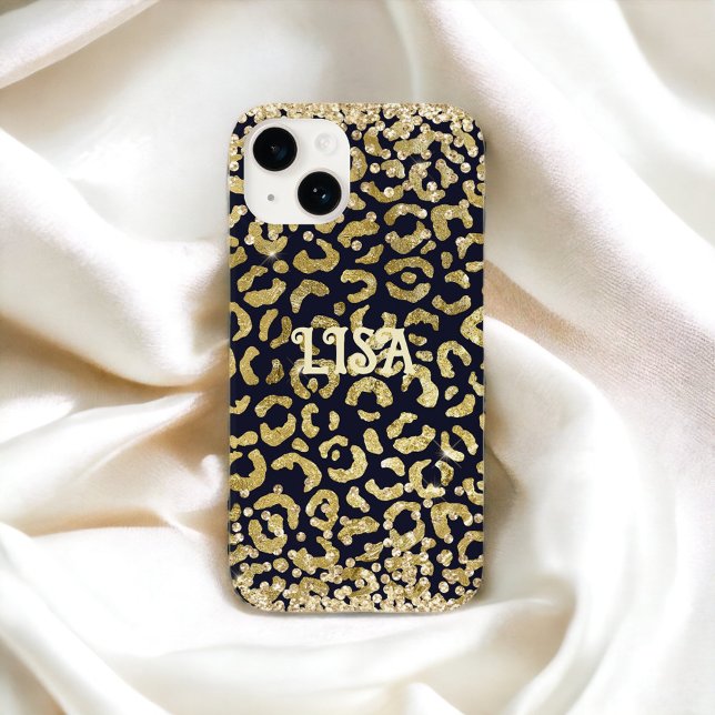 Black Gold Leopard GlitterPersonalized Name  iPhone Case (Creator Uploaded)