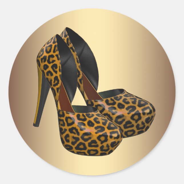 Black Gold Leopard High Heel Shoe Stickers (Front)