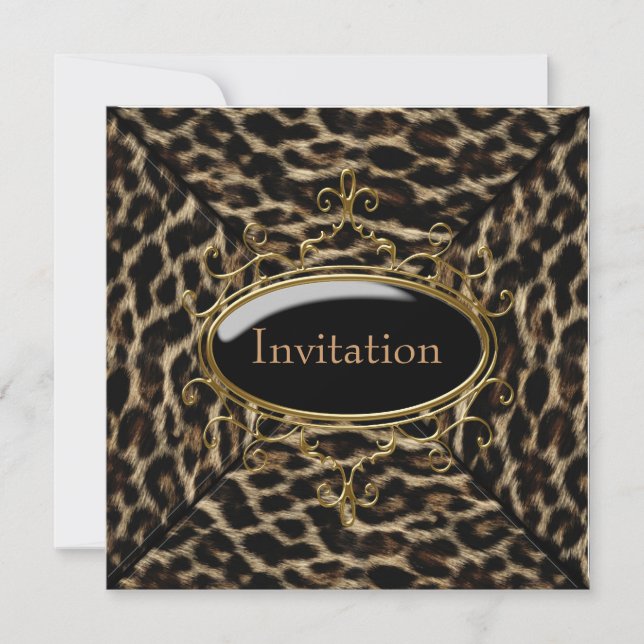 Black Gold Leopard Party Invitation (Front)