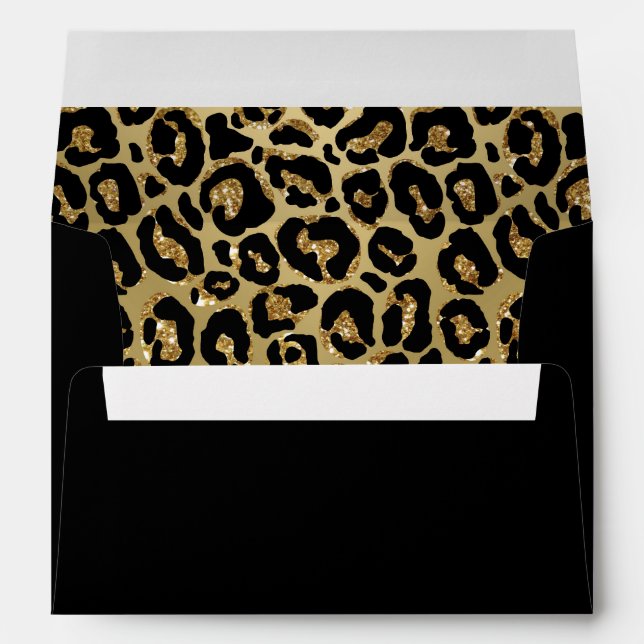 Black Gold Leopard Print Animal Print Party Envelope (Back (Bottom))
