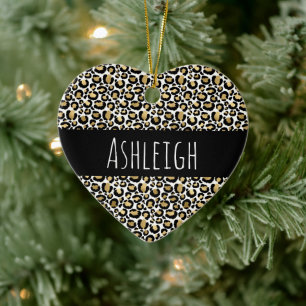 Black Gold Leopard Print Ceramic Tree Decoration