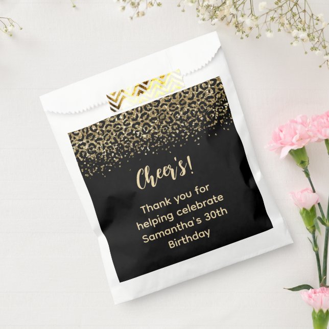 Black Gold Leopard Print Glitter Birthday  Favour Bags (Sealed)