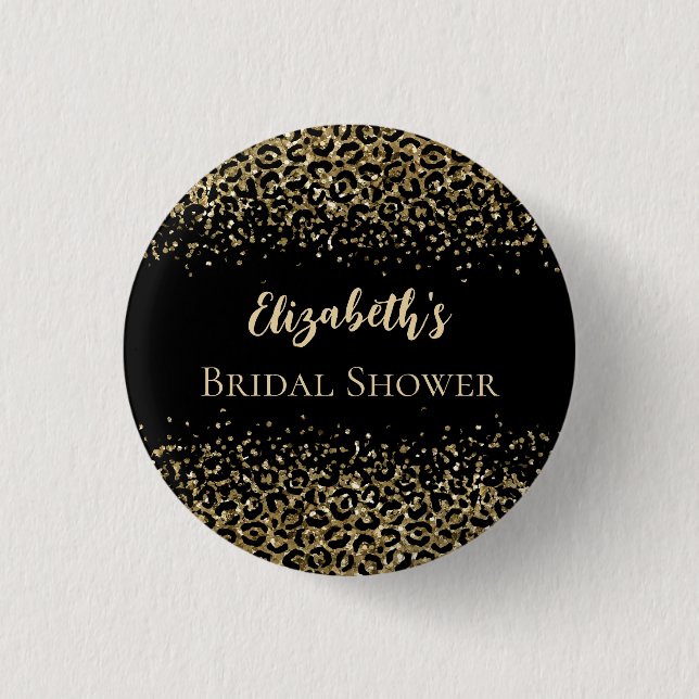 Black Gold Leopard Print Glitter Bridal Shower 3 Cm Round Badge (Front)