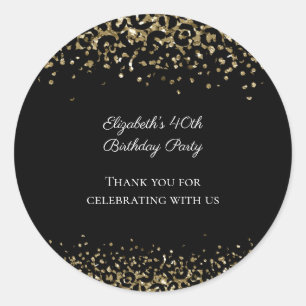 Black Gold Leopard Print Glitter Overlay Birthday  Classic Round Sticker