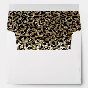 Black Gold Leopard Print Glitter Overlay Birthday  Envelope