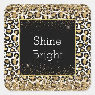 Black Gold Leopard Print Glitz Square Sticker
