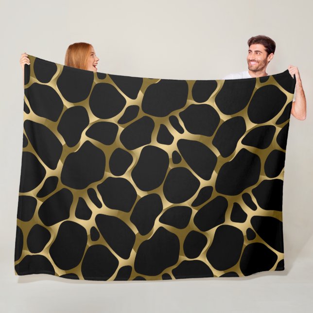 Black & Gold Leopard Print Pattern Fleece Blanket (In Situ)