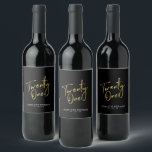 Black & Gold Lettering 21st Birthday Party Wine Label<br><div class="desc">This modern bottle label is perfect for a chic modern 21st birthday party. The design features gold lettering " Twenty One " with custom text. You can personalise the text and background colour. Matching invitation and party supplies are available at my shop BaraBomDesign. Thank you!</div>