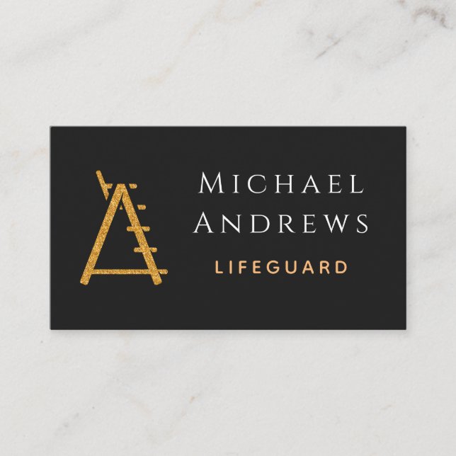 Black & Gold Lifeguard High Chair Pool Safety Cool Business Card (Front)