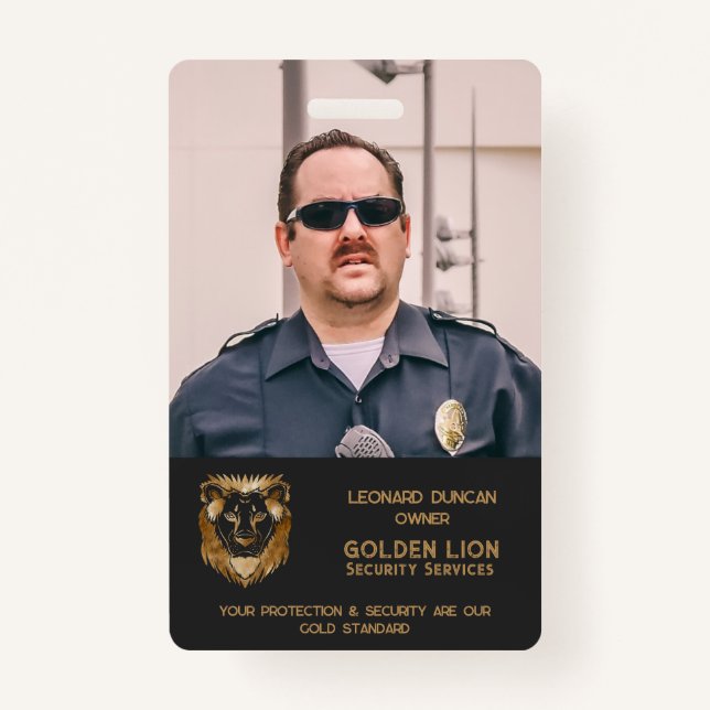 Black Gold Lion Business Logo Photo Employee  ID Badge (Front)
