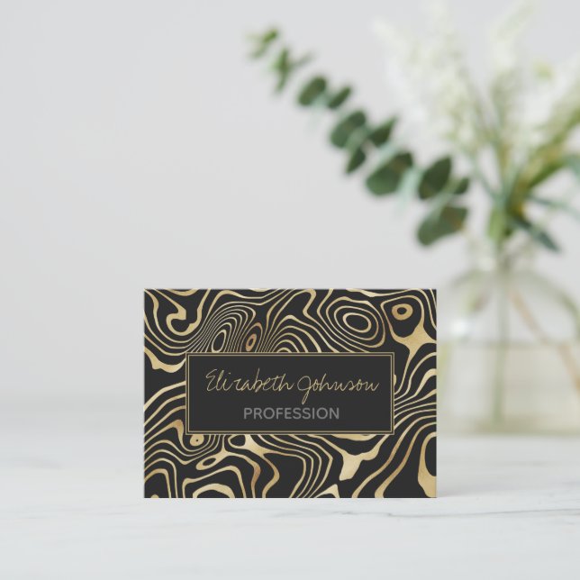 Black Gold liquid swirl Abstract Design Business Card (Standing Front)