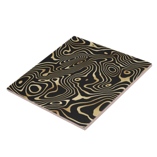 Black Gold liquid swirl Abstract Design Tile (Side)