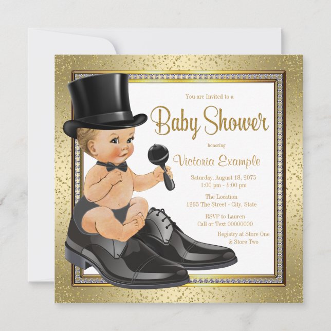 Black Gold Little Man Baby Shower Invitation (Front)