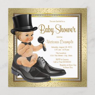 Black Gold Little Man Baby Shower Invitation
