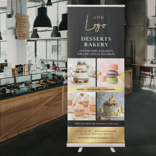 Black & Gold Logo 4 Photos Dessert Bakery Business Retractable Banner