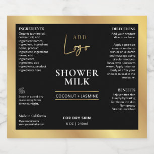 Black & Gold Logo 6.7oz 8oz Cosmetic Bottle Label