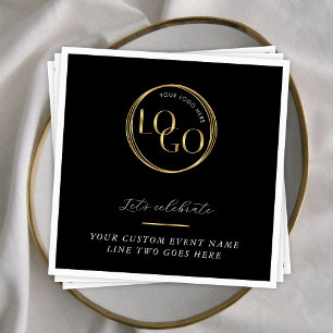 Black & Gold Logo Corporate Business Event Branded Napkin