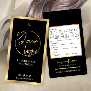 Black & Gold Logo Hair Extensions Size Hang Tag