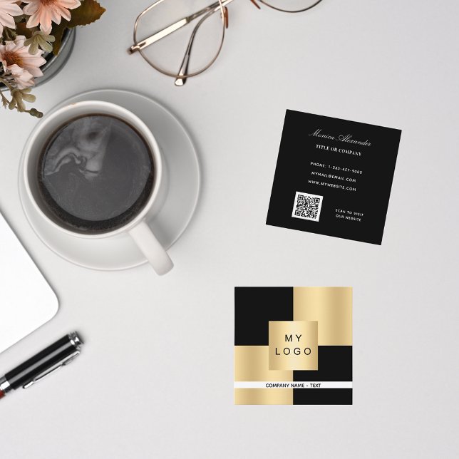 Black gold logo modern elegant QR code Square Business Card (Creator Uploaded)