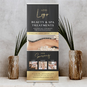 Black & Gold Logo Photo Collage Spa Salon Services Retractable Banner