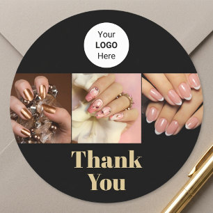 Black Gold Logo Photo Nail Salon Thank You Classic Round Sticker