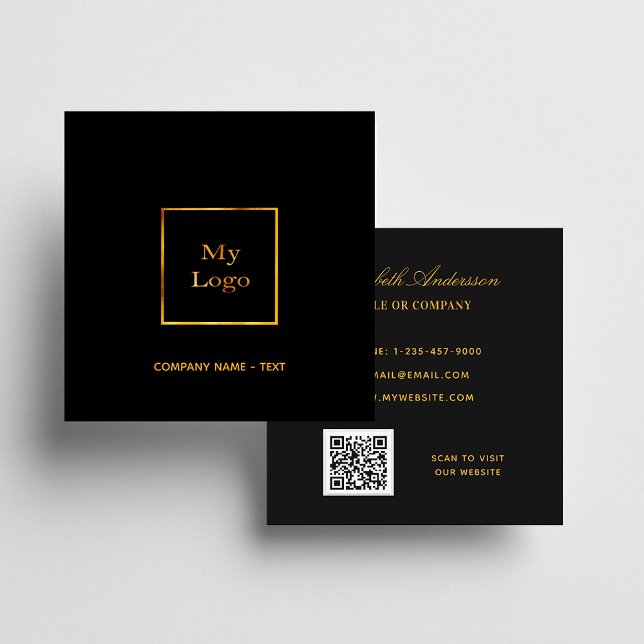 Black gold logo QR code elegant  Square Business Card (Creator Uploaded)