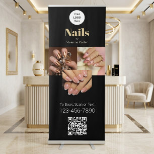 Black Gold Logo QR Code Photo Nail Salon Retractable Banner