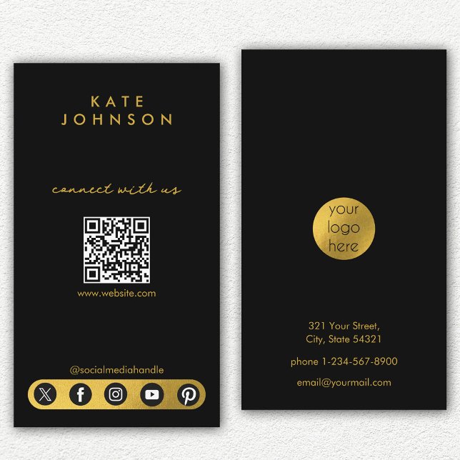 Black Gold Logo Social Media Connect With Us Business Card (Black Gold Logo Social Media Connect With Us Business Card)