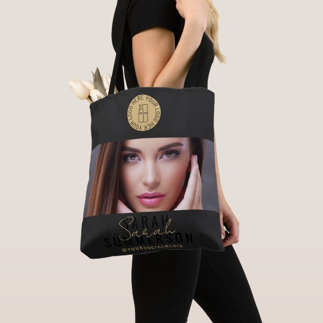 Black Gold Logo Social Media Makeup Studio Tote Bag (Close Up)
