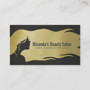 Black & Gold Long Hair Makeup Artist Hair Stylist Business Card