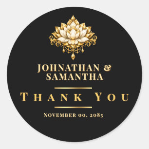Black Gold Lotus Flower Indian Thank You Classic Round Sticker