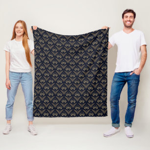 Black gold lotus vintage ethnic pattern fleece blanket