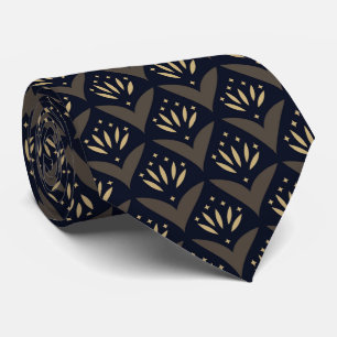 Black gold lotus vintage ethnic pattern tie
