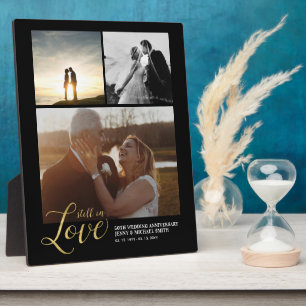 Black & Gold Love Anniversary Gift Photo Block Plaque