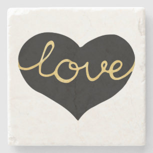 Black & Gold Love Heart Stone Coaster