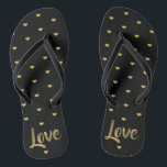 Black & Gold Love Hearts Flip Flops<br><div class="desc">Very trendy and very chic,  treat yourself or someone special to this black and gold love hearts flip flops.</div>