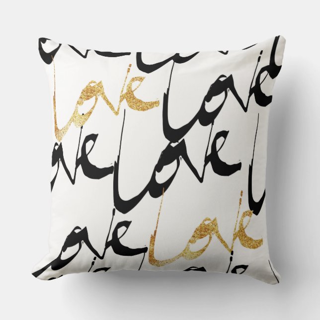 Black & Gold Love Throw Pillow (Front)
