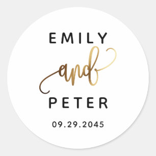 Black Gold Lovely Script Typography Wedding Classic Round Sticker