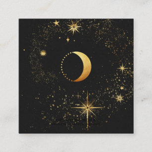 *~* Black Gold Luna Lunar Stars Mystic Moon Square Business Card