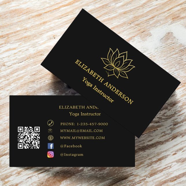Black gold lutus flower Yoga Instructor Business Card (Creator Uploaded)