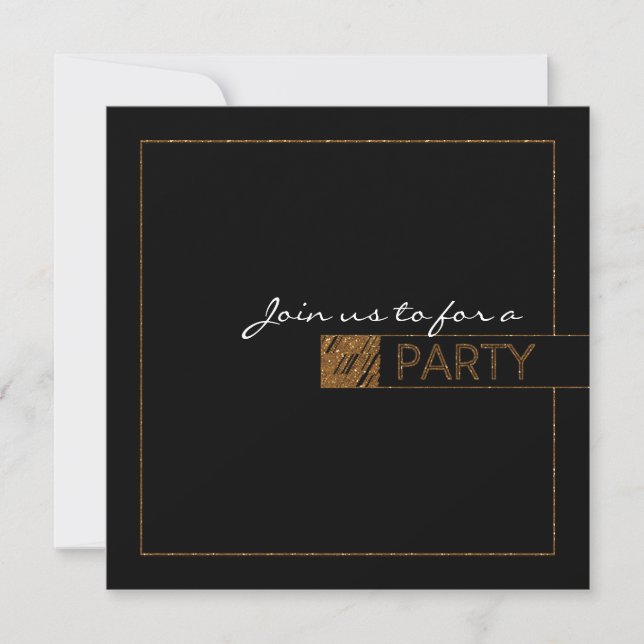Black & Gold Lux Glitter Elegant PARTY Invitations (Front)