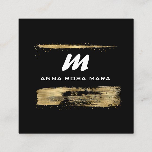 *~* Black Gold Luxe QR AP65 Gold Glitter Square Business Card (Front)