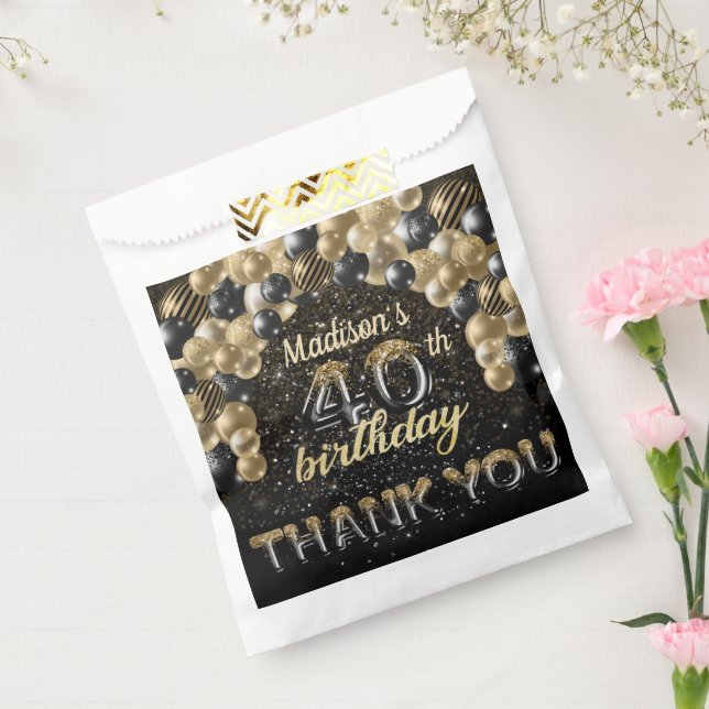 Black Gold Luxury 40th Birthday Personalised Favour Bags (Sealed)
