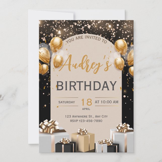 Black Gold Luxury Birthday Invitation (Front)
